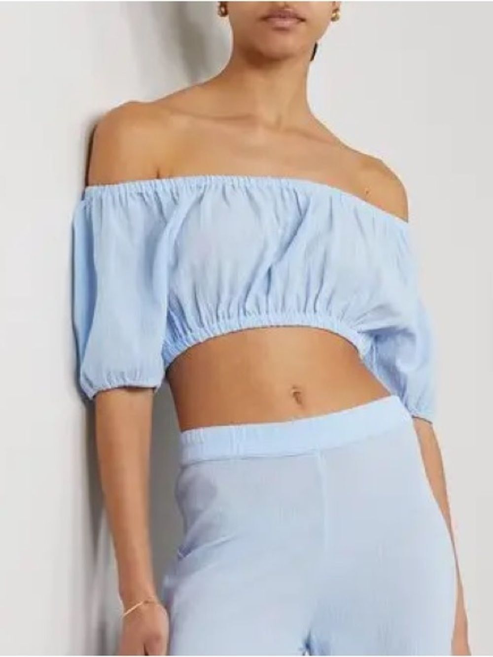 SUZIE KONDI Sousanna Cropped Off-The-Shoulder Crinkled Cotton-Gauze Top NWT XL